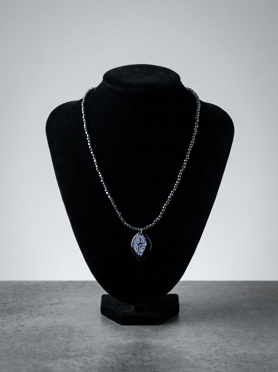 Artisan Marbled Pendant on a Beaded Necklace | Wearable Art by Madaura