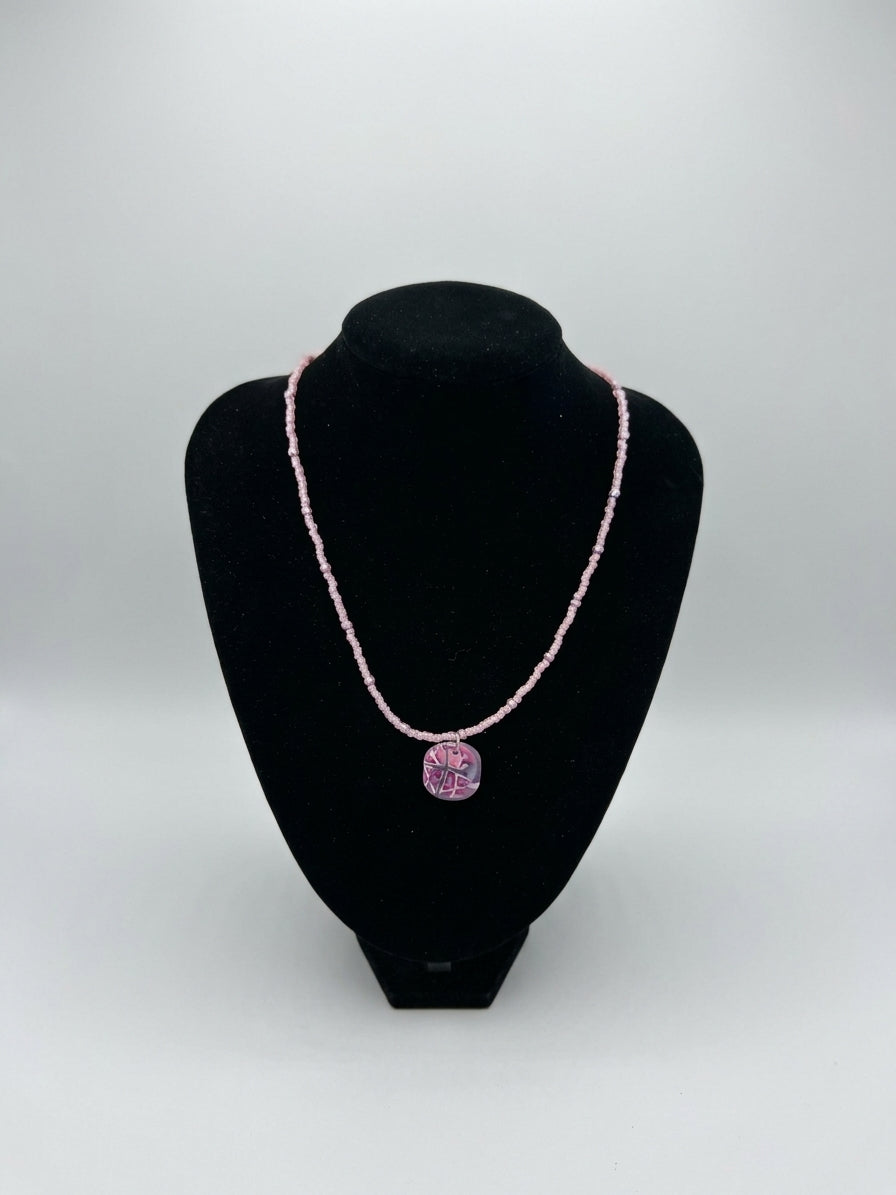 Artisan Marbled Pendant on a Beaded Necklace | Wearable Art by Madaura