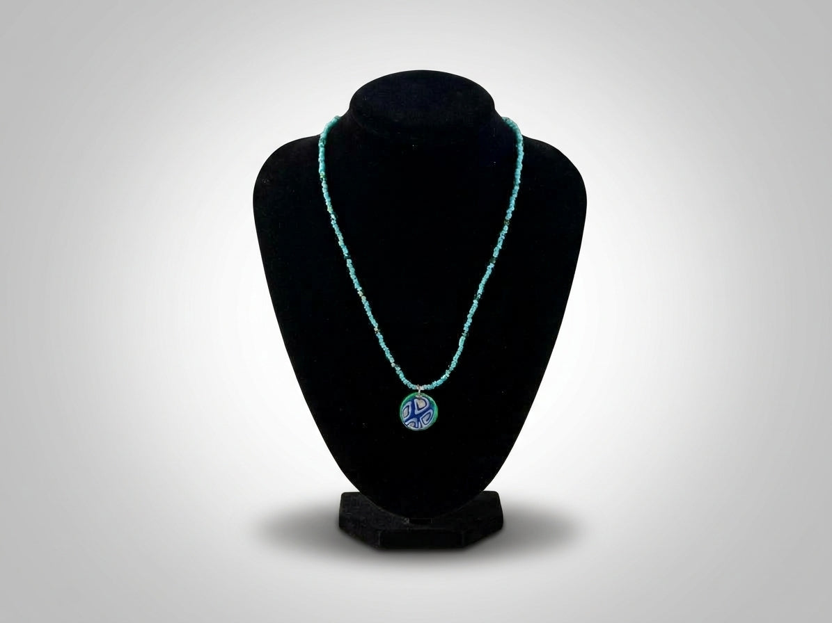Artisan Marbled Pendant on a Beaded Necklace | Wearable Art by Madaura