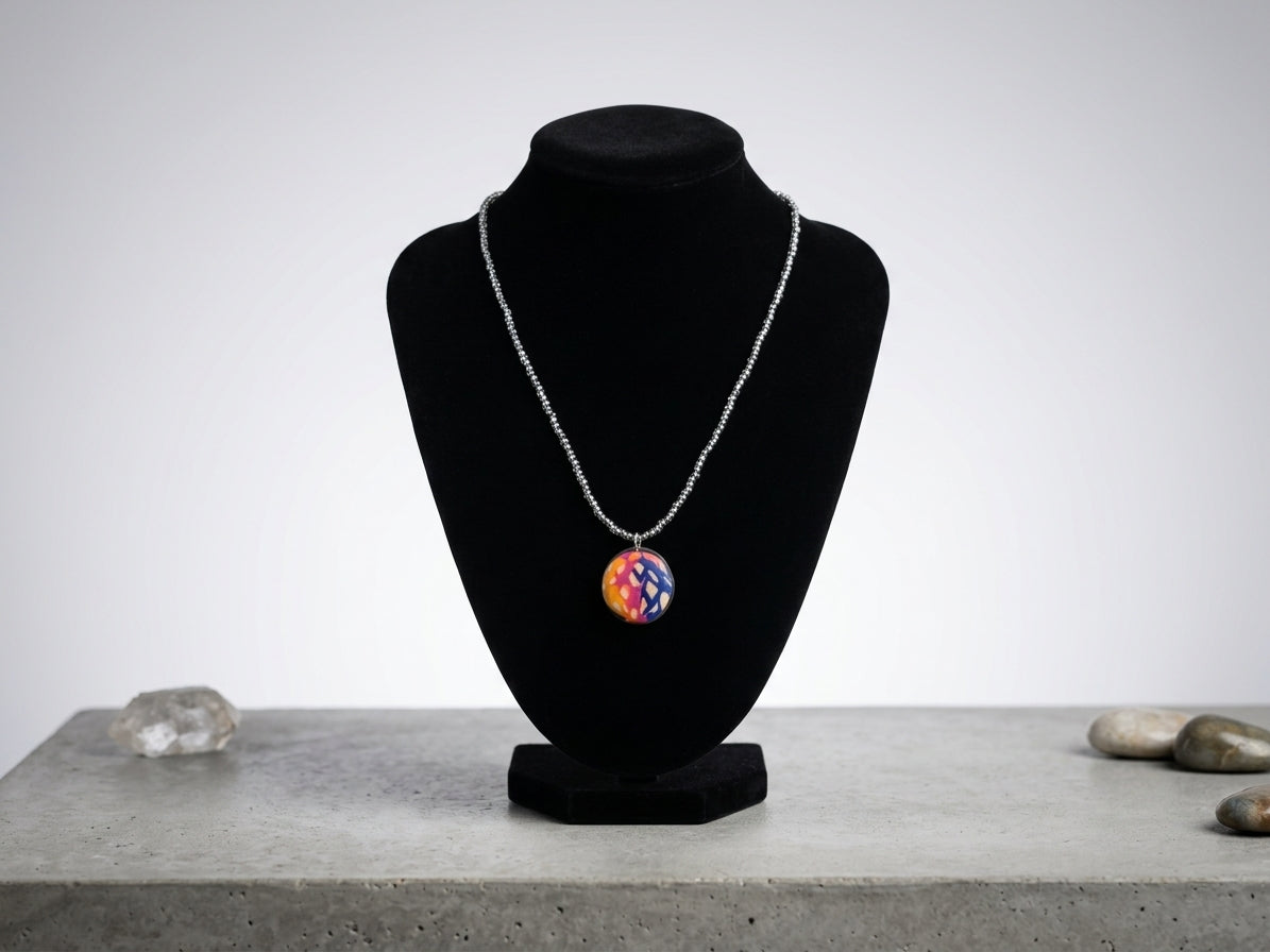 Artisan Marbled Pendant on a Beaded Necklace | Wearable Art by Madaura