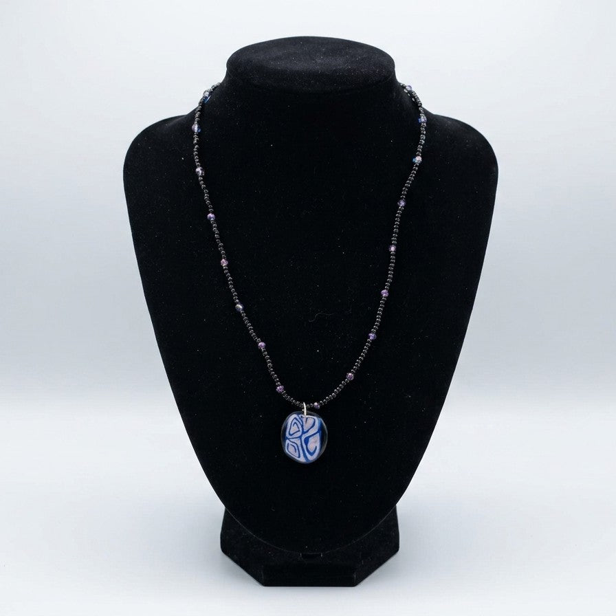 Artisan Marbled Pendant on a Beaded Necklace | Wearable Art by Madaura
