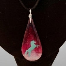 Hand-Painted Wooden Teardrop Pendant with black cord – Miniature Wearable Art