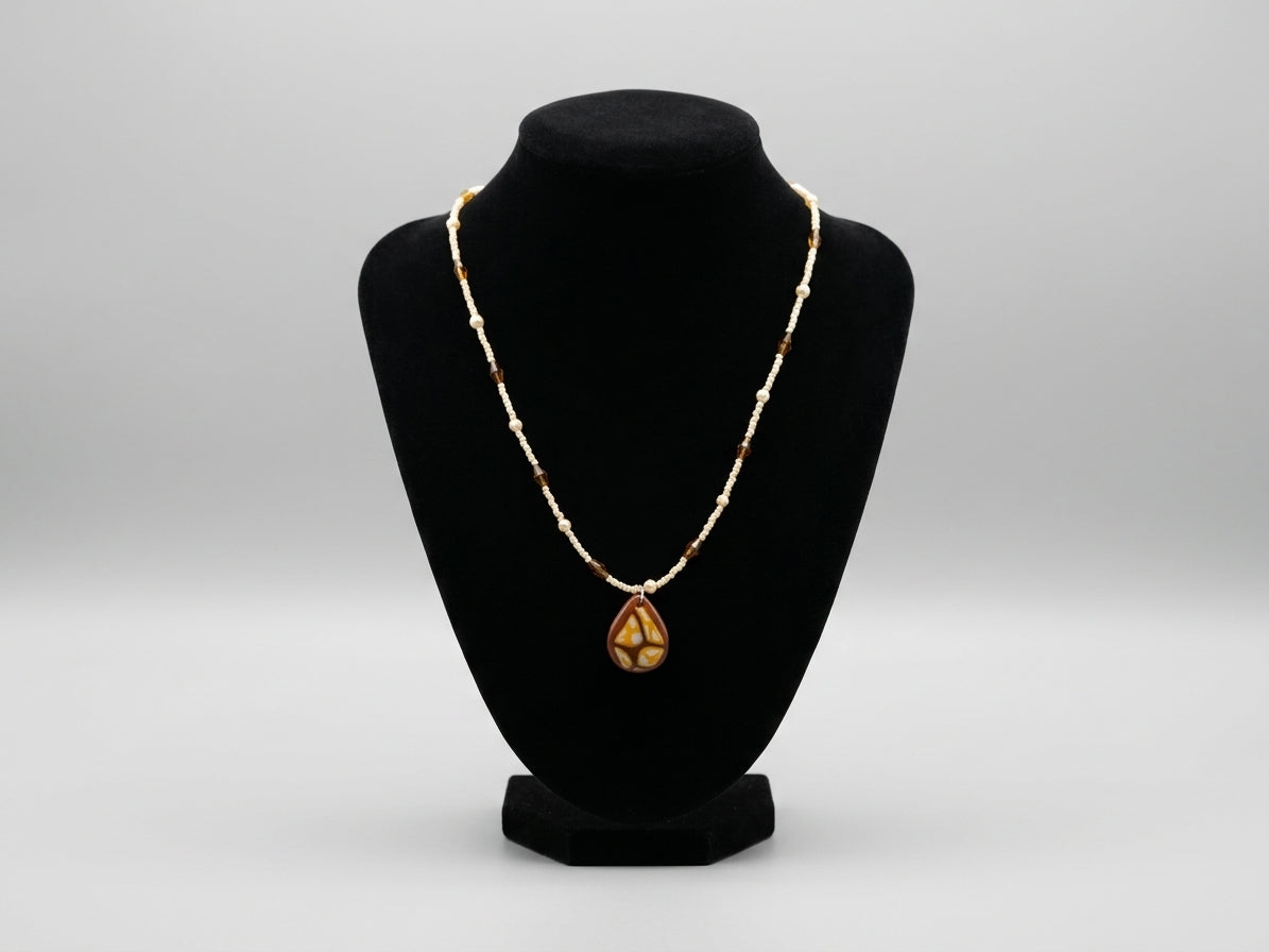 Artisan Marbled Pendant on a Beaded Necklace | Wearable Art by Madaura