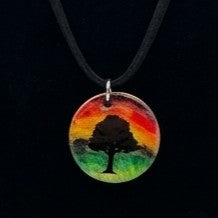 Hand-Painted Small Wooden Pendant Necklace – Sealed with Resin | Wearable Art by Madaura