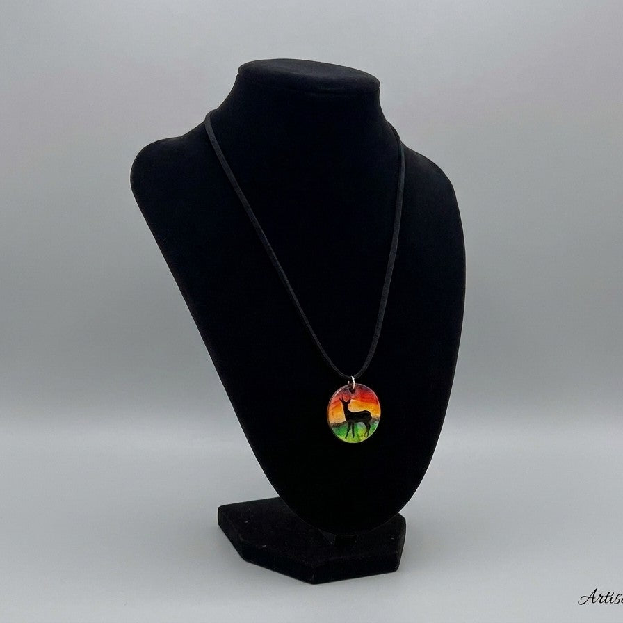 Hand-Painted Small Wooden Pendant Necklace – Sealed with Resin | Wearable Art by Madaura