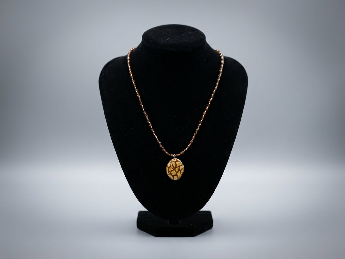 Artisan Marbled Pendant on a Beaded Necklace | Wearable Art by Madaura
