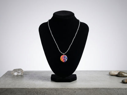 Artisan Marbled Pendant on a Beaded Necklace | Wearable Art by Madaura