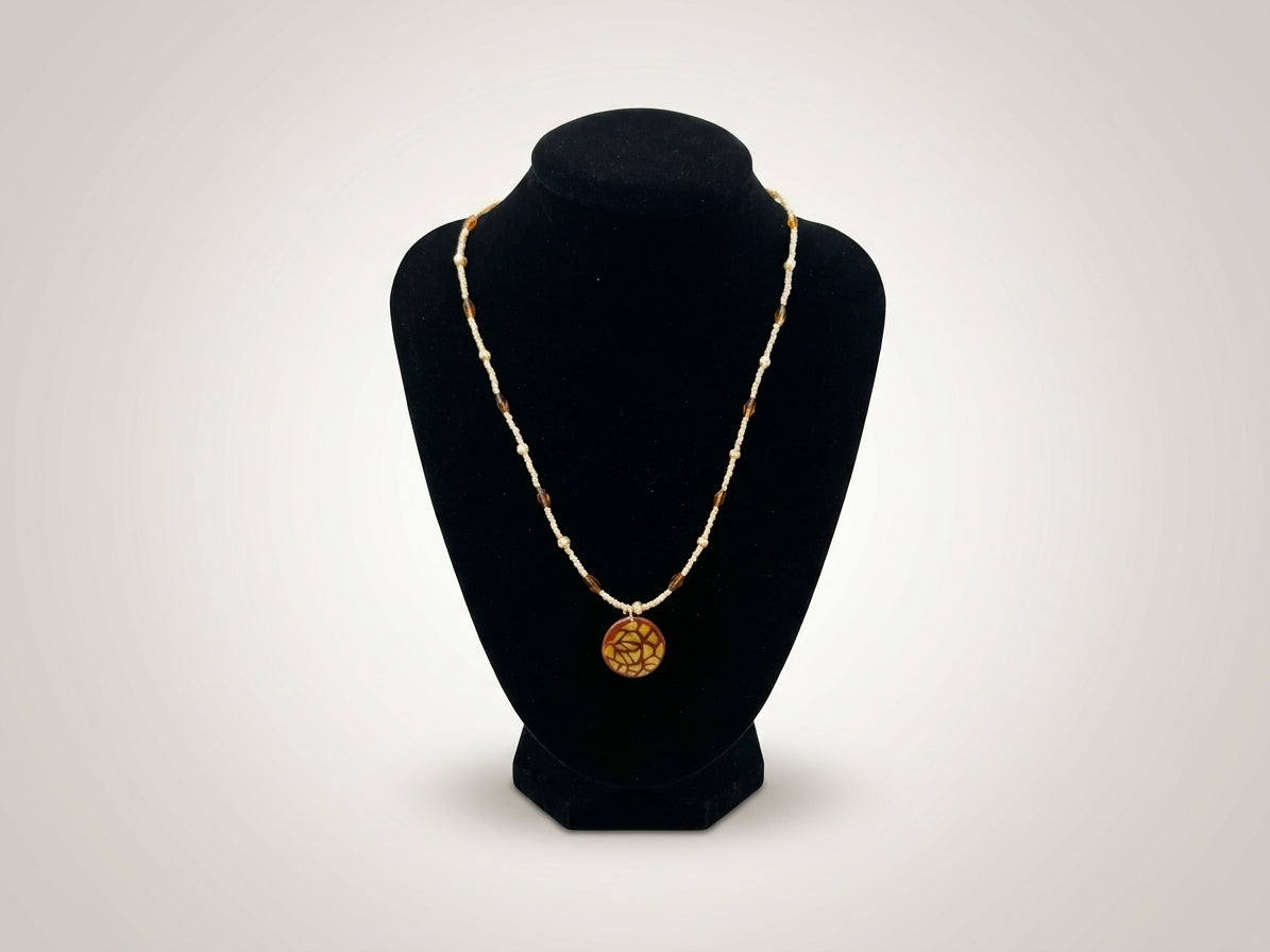 Artisan Marbled Pendant on a Beaded Necklace | Wearable Art by Madaura