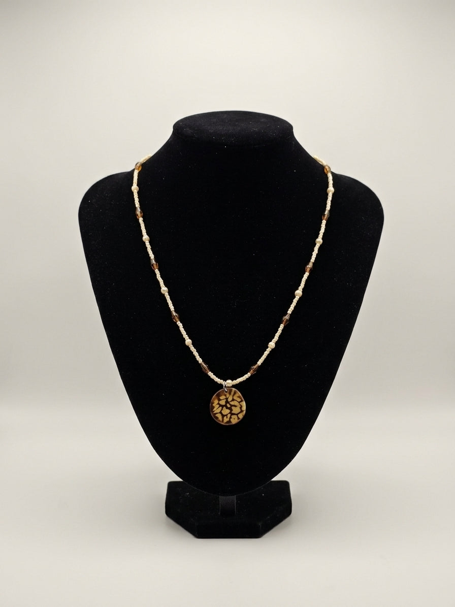 Artisan Marbled Pendant on a Beaded Necklace | Wearable Art by Madaura