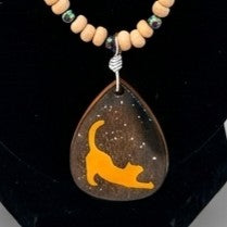 Teardrop Resin & Wood Pendant on Beaded Necklace | Wearable Art by Madaura