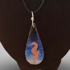 Hand-Painted Wooden Teardrop Pendant with black cord – Miniature Wearable Art