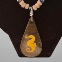 Teardrop Resin & Wood Pendant on Beaded Necklace | Wearable Art by Madaura