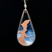 Hand-Painted Wooden Teardrop Pendant with black cord – Miniature Wearable Art