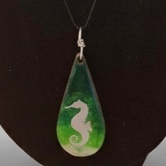 Hand-Painted Wooden Teardrop Pendant with black cord – Miniature Wearable Art