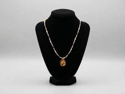 Artisan Marbled Pendant on a Beaded Necklace | Wearable Art by Madaura
