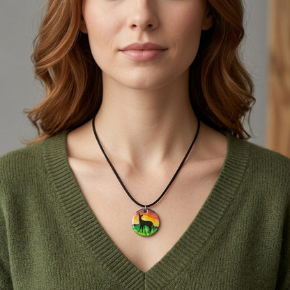 Hand-Painted Small Wooden Pendant Necklace – Sealed with Resin | Wearable Art by Madaura
